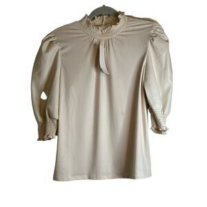 Brea Canyon Women's Mock Neck Vegan Leather Puff Sleeve Top Size M Cream NWT